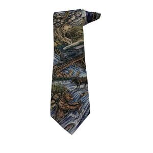 D’em Crazy Train Moose Bears Eagle Wild Life Vintage Necktie polyester